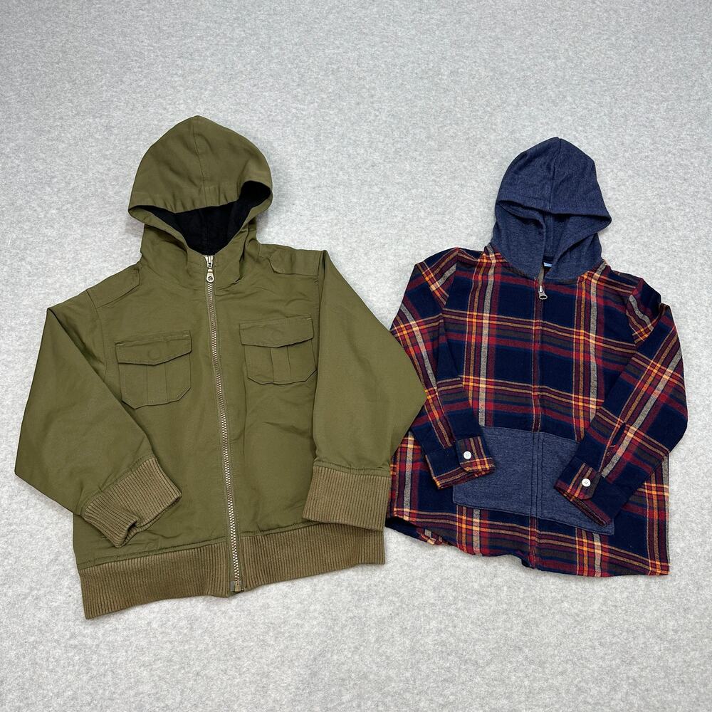 Gap Kids Bundle of 2 Jacket Kids S (6/7) Blue Plaid Olive Green Full Zip Hooded